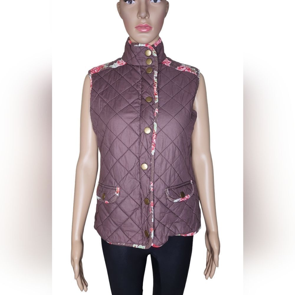 Matilda Jane Syndey reversible floral corduroy trim women's cotton vest Sz Small